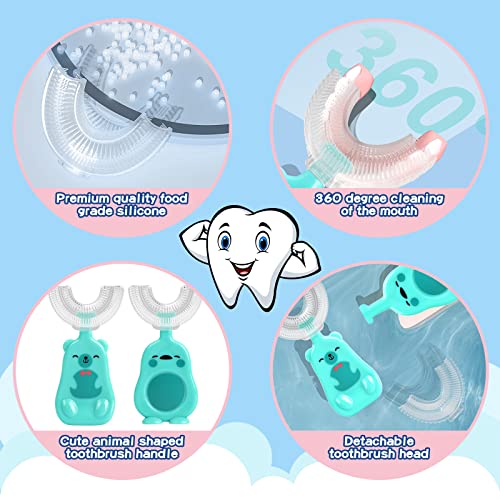 Cepillo de Dientes Infantil, Cepillo de Dientes en Forma de U para Niños con Cabezal de Silicona Suave, Cepillo de Dientes Bebe Manual de Limpieza Oral de 360 °, 2-6 Años