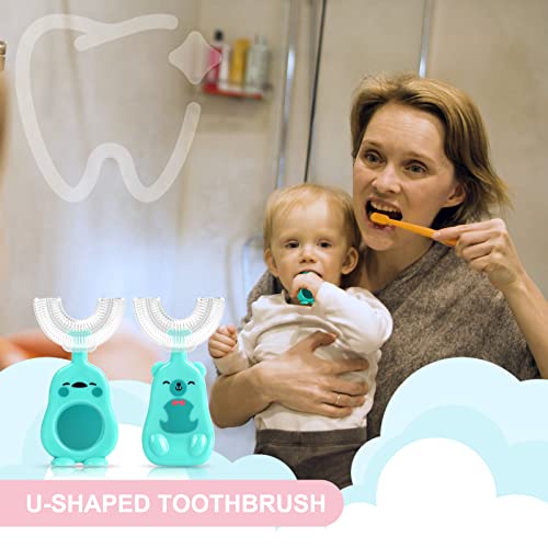 Cepillo de Dientes Infantil, Cepillo de Dientes en Forma de U para Niños con Cabezal de Silicona Suave, Cepillo de Dientes Bebe Manual de Limpieza Oral de 360 °, 2-6 Años