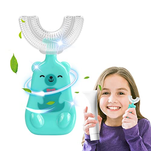 Cepillo de Dientes Infantil, Cepillo de Dientes en Forma de U para Niños con Cabezal de Silicona Suave, Cepillo de Dientes Bebe Manual de Limpieza Oral de 360 °, 2-6 Años