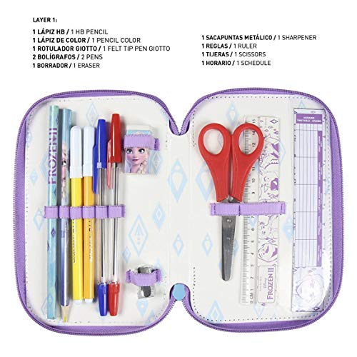 Cerdá - Estuche Plumier Triple con Rotuladores Giotto de Frozen 2 con Lentejuelas - Licencia Oficial Marvel Studios, Multicolor, 12.5 x 19.5 x 6.5 cm