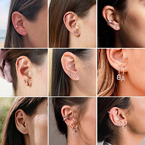 ChainsHouse Inicial H en Pendientes Nombre Piercing Stud Plata con Recubierta Oro Rosa, Pendientes Hipoalergenicos de Mujeres Hombres