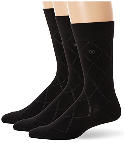 Chaps Men's Assorted Classic Fashion Pattern Dress Crew Socks (3 Pack), Black, Shoe 6-12/Sock Size 10-13