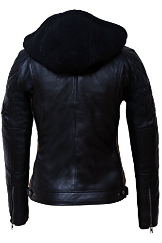 Chaqueta Moto Mujer de Cuero Urban Leather '58 LADIES' | Chaqueta Cuero Mujer | Cazadora Moto de Piel de Cordero | Armadura Removible para Espalda, Hombros y Codos Aprobada por la CE |Negro | 5XL