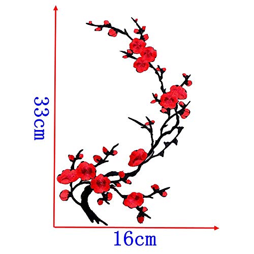 CHENGZI Parches de bordado de flores de ciruelo con apliques de tela para manualidades, reparación de costura, juego de 2 unidades (blanco)