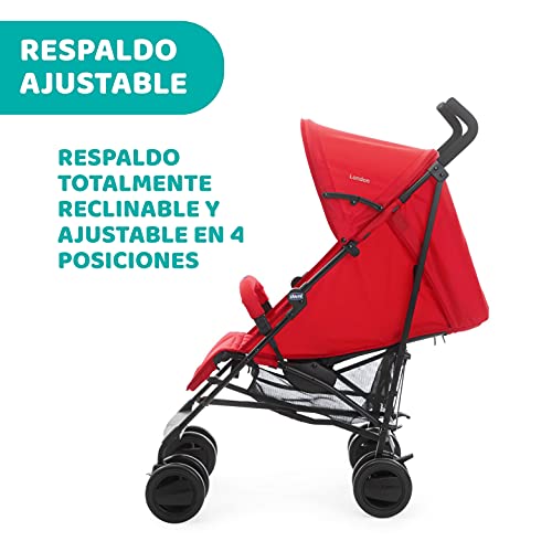 Chicco London Silla de Paseo Ligera y Plegable desde 0 Meses hasta 15 Kg, Carrito de Bebé Compacto y Reclinable con Apoyabrazos, Posición para Dormir, Cierre Tipo Paraguas, Color Rojo (Red Passion)