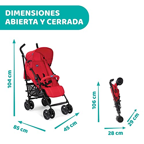 Chicco London Silla de Paseo Ligera y Plegable desde 0 Meses hasta 15 Kg, Carrito de Bebé Compacto y Reclinable con Apoyabrazos, Posición para Dormir, Cierre Tipo Paraguas, Color Rojo (Red Passion)