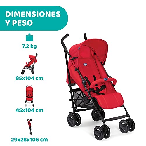 Chicco London Silla de Paseo Ligera y Plegable desde 0 Meses hasta 15 Kg, Carrito de Bebé Compacto y Reclinable con Apoyabrazos, Posición para Dormir, Cierre Tipo Paraguas, Color Rojo (Red Passion)