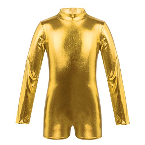 CHICTRY Maillot Gimnasia Ritmica Niña Clásico Leotardos Gimnasia Maillot Brillante de Danza Ballet Body Mangas Largas Traje de Patinaje Artístico Bailarina Infantil 6-12 Años Dorado 12 años