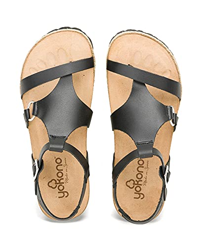 Chipre 021, Sandalias Mujer Plataforma de Piel Negro Talla 38