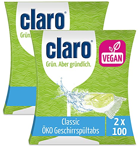 claro Pastillas para lavavajillas clásicas, 200 unidades, ecológicas, sin fosfatos y veganos, lámina soluble en agua