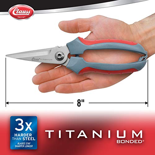 Clauss 18039 8-Inch Titanium Snips with Wire Cutter - Grey/Red