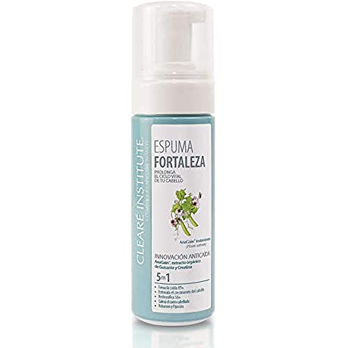 Clearé Institute Espuma Fortaleza Anticaída - Calma Cuero Cabelludo | Estimula el Crecimiento del Cabello | 97% Ingredientes Naturales | Aporta Volumen y Fijación | Sin parabenos - 150ml