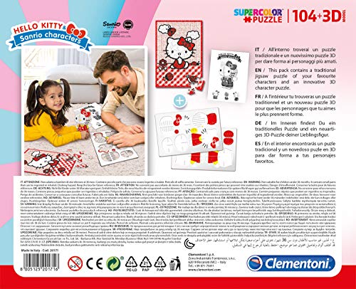 Clementoni - Puzzle infantil 104 piezas y modelo en 3D para montar de Hello Kitty , a partir de 4 años( 20171 )