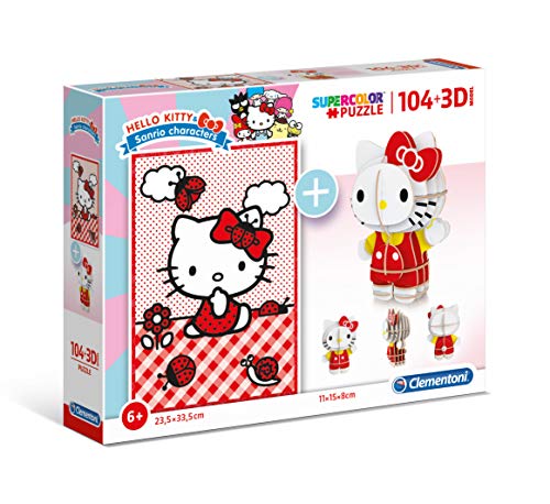 Clementoni - Puzzle infantil 104 piezas y modelo en 3D para montar de Hello Kitty , a partir de 4 años( 20171 )