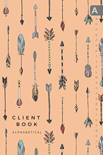 Client Book Alphabetical: 6x9 Medium Hair Stylist Notebook Organizer with Alphabet Sections | Hand-Drawn Tribal Arrow Design Orange