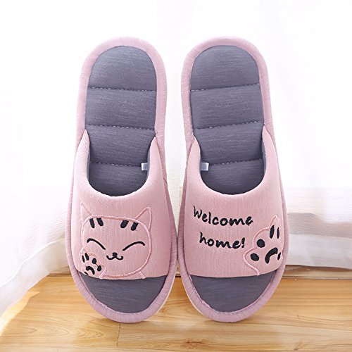 Cliont Mujer Niñas Hombre Linda Gato Zapatillas de Interior Suaves Zapatillas de Punta Abierta de algodón en casa Zapatillas de casa