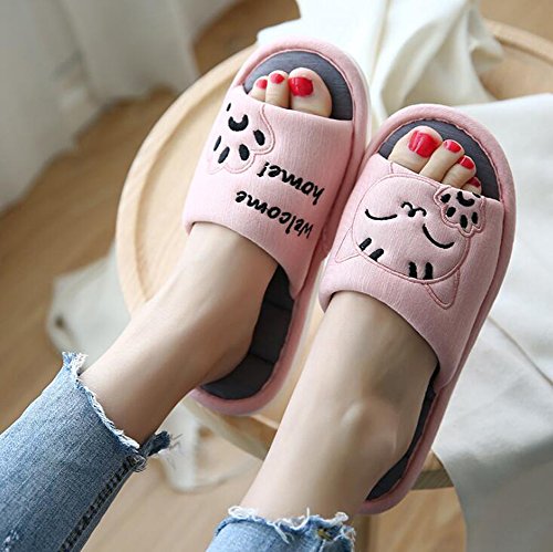 Cliont Mujer Niñas Hombre Linda Gato Zapatillas de Interior Suaves Zapatillas de Punta Abierta de algodón en casa Zapatillas de casa