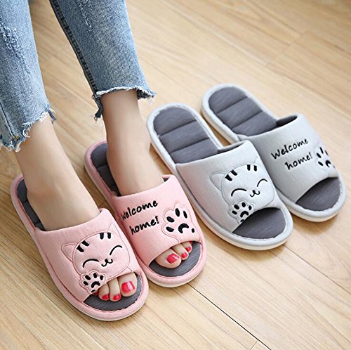 Cliont Mujer Niñas Hombre Linda Gato Zapatillas de Interior Suaves Zapatillas de Punta Abierta de algodón en casa Zapatillas de casa