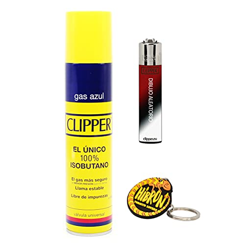 Clipper 1 Mechero + 1 Botella Gas Azul 300 ml + 1 Llavero, Gas Sirve Para Recargar Soplete de Cocina