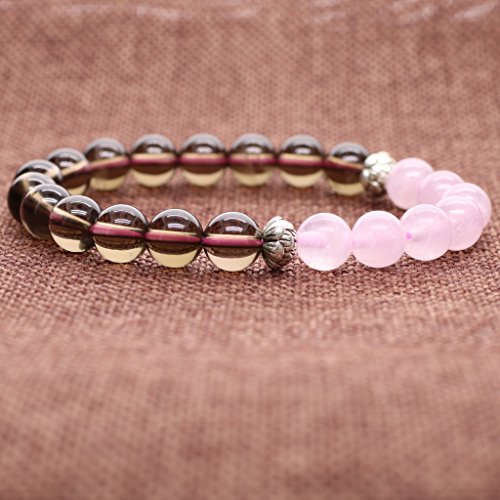 COAI® Cuarzo Rosa y Cuarzo Ahumado Pulsera Yoga Brazalete Mala