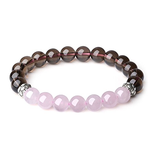 COAI® Cuarzo Rosa y Cuarzo Ahumado Pulsera Yoga Brazalete Mala