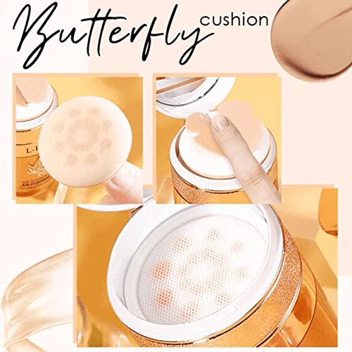 Cojín de mariposa BB Cream, BB Cream Cushion Foundation, Mariposa Luz Maquillaje Hidratante Corrector Fundación líquido No quita el cojín de maquillaje