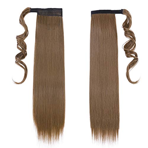 Coleta Postiza Pelo Sintético Se Ve Natural Extensiones de Cabello Clip Larga Postizo de Pasta Mágica Liso Ponytail 55cm Marrón claro