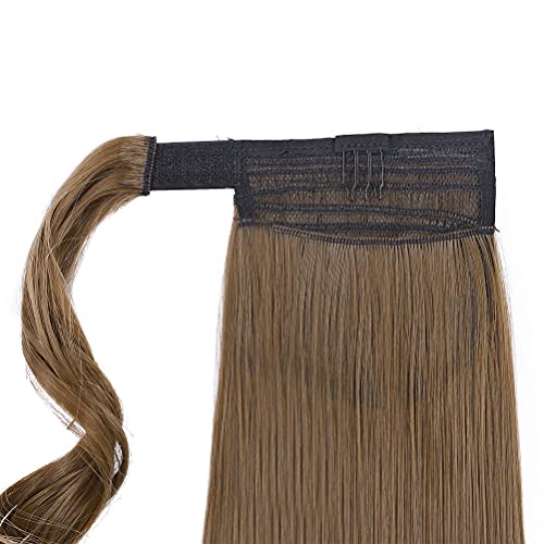 Coleta Postiza Pelo Sintético Se Ve Natural Extensiones de Cabello Clip Larga Postizo de Pasta Mágica Liso Ponytail 55cm Marrón claro