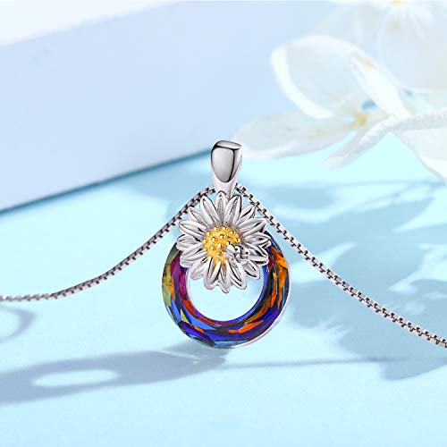 Collar de margarita de plata de ley 925 con colgante de margarita y girasol con cristal de color para mujeres y niñas amantes de las margaritas