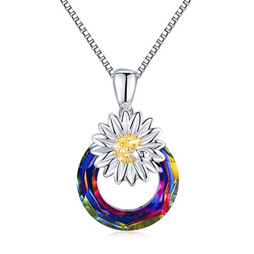 Collar de margarita de plata de ley 925 con colgante de margarita y girasol con cristal de color para mujeres y niñas amantes de las margaritas