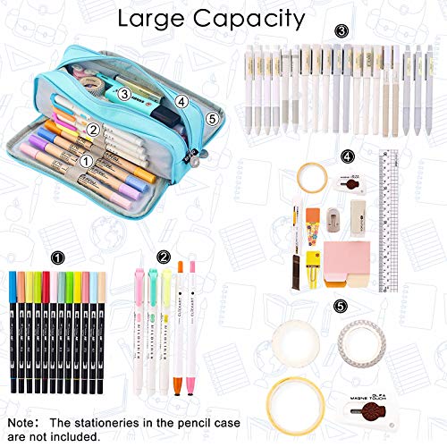 Coolzon Estuche Escolar con 3 Compartimentos, Estuches de Lápices de Gran Capacidad Estuche Organizador Portalapices Neceser Maquillaje para Niñas Niños Adolescentes Estudiantes Adultos, Azul claro