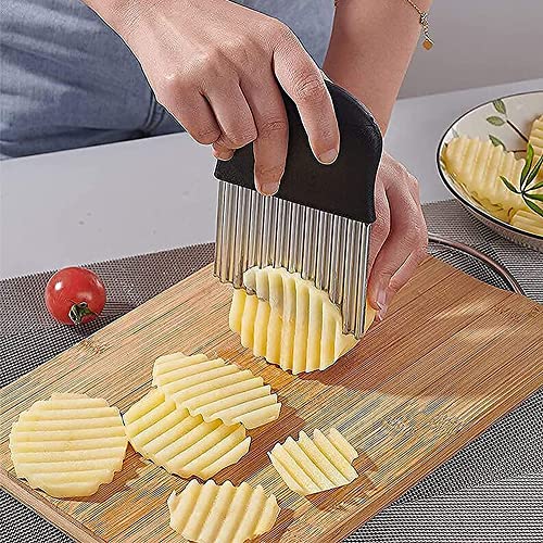 Cortador Ondulado De Patatas,2 Piezas Cuchillo De Onda,Cuchillo Ondulado Para Verduras,Cortador De Patatas Patata De Cuchillo De Onda Para Cortar Patatas,Patatas Dulces o Verduras Verde Negro