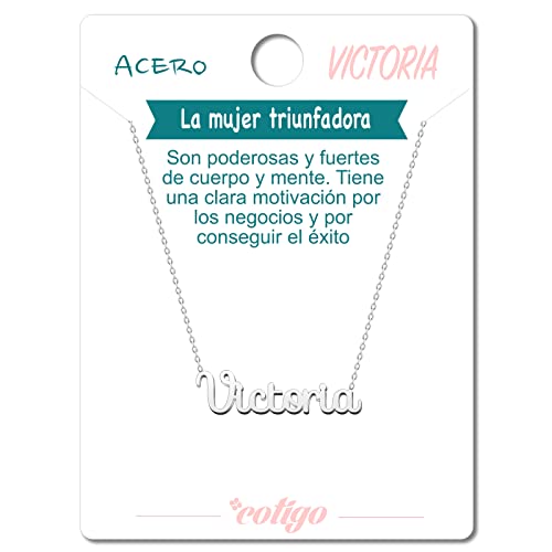 Cotigo Collar Nombre Victoria Acero Incluye Tarjeta Significado Hermoso Colgante Plateado o Dorado Regalos Personalizados Mujer Cumpleaño Navidad Día de madre San valentín (Victoria-Plateado)