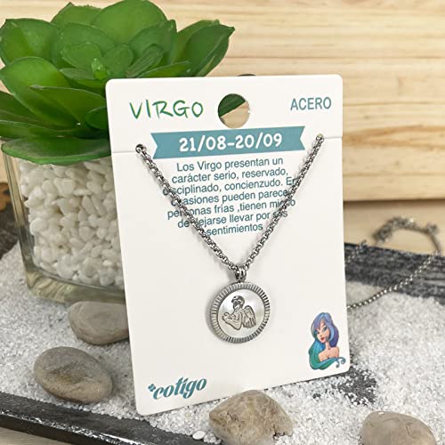 cotigo Collar Zodiaco Acero Inoxidable con Nácar hermosa Tarjeta Significado Signo Zodiacal Colgante Horóscopo Virgo Para mujer Hombre Regalo Cumpleaños Día de madre San Valentín (Virgo)