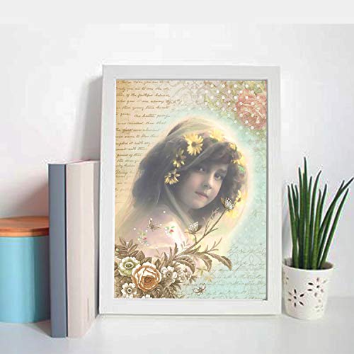 Craftreat Lovable Girls Floral Decoupage Papel Vintage Francés - Pretty Ladies and Paris with Love Decoupage Paper Flower - 8 piezas - Tamaño: A4 - Fondo floral Vintage Lady Stickers Decoupage francés