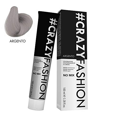 Crazy Fashion - Crema Colorante Semipermanente para el Cabello - Sin Amoníaco, Resorcinol ni PPD - Tintes Temporales para el Cabello - Colorante Plata - Tubo de 100 ml