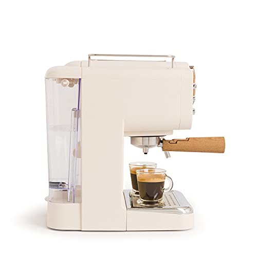 CREATE / THERA MATT RETRO / Cafetera Express para Espresso y Cappucino Crema / 1100W, 15 Bares, Vaporizador Orientable, capacidad 1.25l, Café Molido y Monodosis, Con Doble Salida, Mate