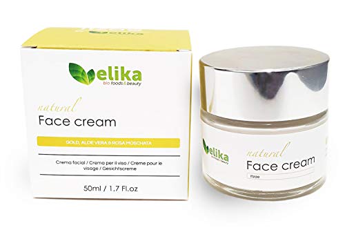 Crema Facial Natural “Itzae” Elikafoods ®, Filtros Solares FPS15, Hidratante, Reafirmante. Ingredientes Naturales: Colágeno y Elastina, Extracto de Alga, Polvo de Oro, Aloe Vera y Rosa Mosqueta. 50ml.