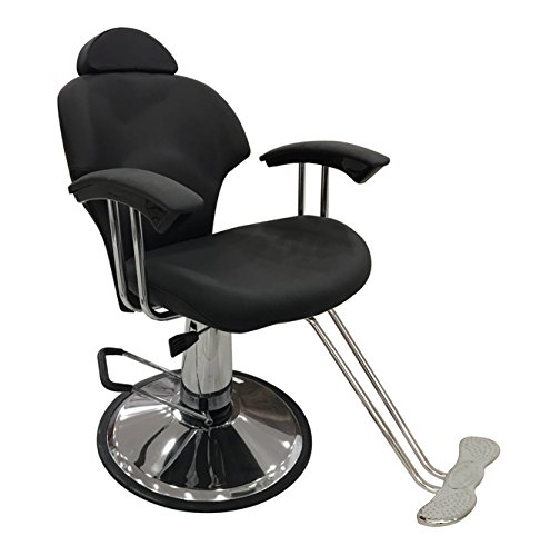 Crisnails - Sillón Profesional de Peluquería, 360º Giratoria con Base Fijo y Apoyapies de Metal, Altura Regulable, Asiento Suave y Cómodo de Material Piel (Negro)