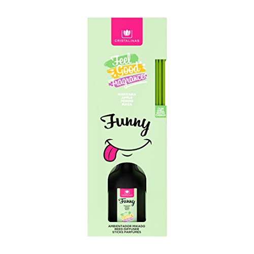 CRISTALINAS. Ambientador Mikado Feel Good Fragance. 0% Alcohol. Difusor de Varillas Aromáticas. Más de 4 semanas de duración. 40ml. Aroma Funny Manzanas. (40ml)