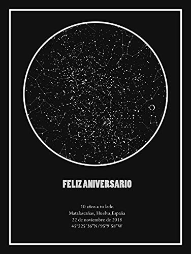 Cuadro Mapa Estelar Personalizado. Mapa de Estrellas con tu Fecha y posición. Regala un trozo de Cielo. (200_x_300_cm)