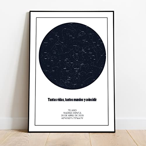 Cuadro Mapa Estelar Personalizado. Mapa de Estrellas con tu Fecha y posición. Regala un trozo de Cielo. (200_x_300_cm)