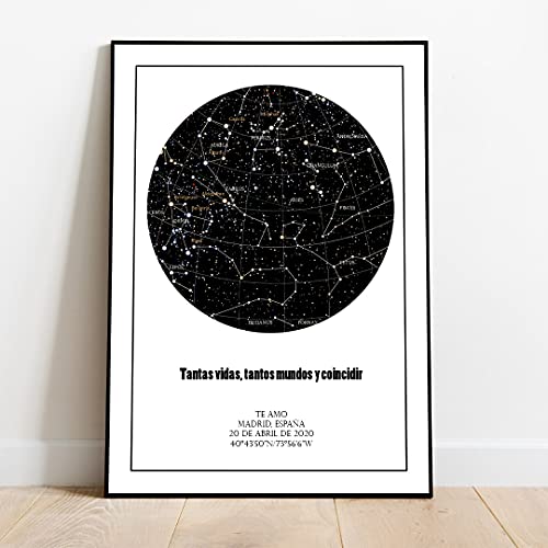 Cuadro Mapa Estelar Personalizado. Mapa de Estrellas con tu Fecha y posición. Regala un trozo de Cielo. (200_x_300_cm)