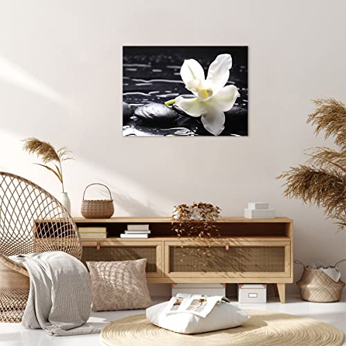 Cuadro sobre lienzo - Impresión de Imagen - Spa orquídea piedras agua - 70x50cm - Imagen Impresión - Cuadros Decoracion - Impresión en lienzo - Cuadros Modernos - Lienzo Decorativo - AA70x50-0444