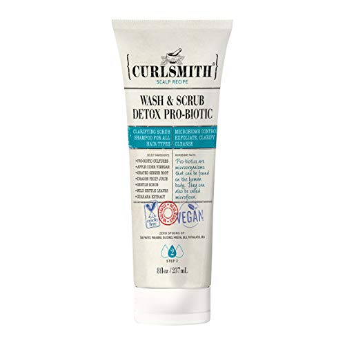 Curlsmith - Wash & Scrub Detox Pro-Biotic - Champú clarificante exfoliante vegano para todos tipos de cabello, Cuero cabelludo sano (237ml)