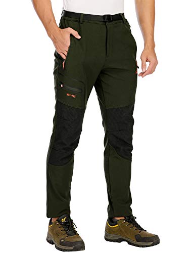 DAFENP Pantalones Trekking Hombre Impermeable Pantalones de Escalada Senderismo Alpinismo Invierno Polar Forrado Aire Libre KZ1662M-ArmyGreen2-XL