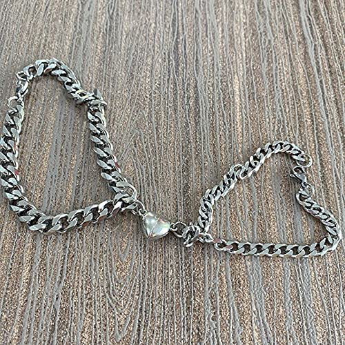 DALIU 1 par de Pulseras de Pareja con imán de corazón para Mujeres y Hombres, joyería de Moda, Pulsera de Cadena Cubana de Acero Inoxidable, Regalo para Amantes