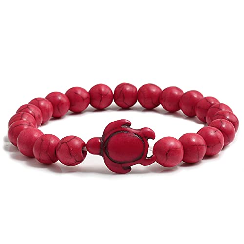 DALIU Pulseras de Cuentas de Tortuga Marina de Verano a la Moda, Pulseras de hebra de elastina de Piedra Natural Colorida para Mujeres y Hombres, joyería de Cadena de Mano