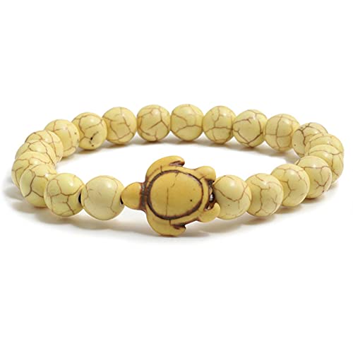 DALIU Pulseras de Cuentas de Tortuga Marina de Verano a la Moda, Pulseras de hebra de elastina de Piedra Natural Colorida para Mujeres y Hombres, joyería de Cadena de Mano