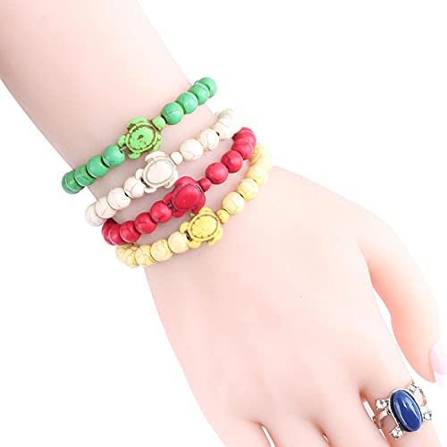 DALIU Pulseras de Cuentas de Tortuga Marina de Verano a la Moda, Pulseras de hebra de elastina de Piedra Natural Colorida para Mujeres y Hombres, joyería de Cadena de Mano